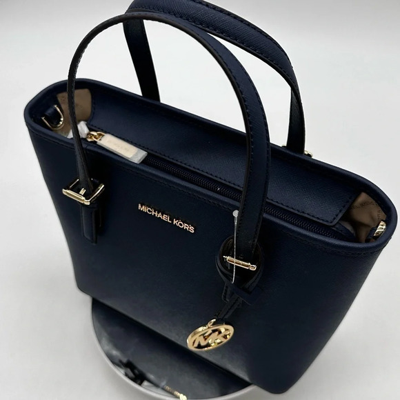 Michael Kors Jet Set Travel Extra-Small Top Zip Tote Bag Navy Blue - Picture 7 of 10
